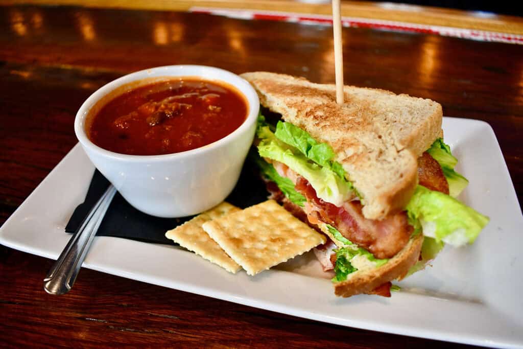 Savory BLT sandwich with soup served at Odawa Casino & Resort restaurant.