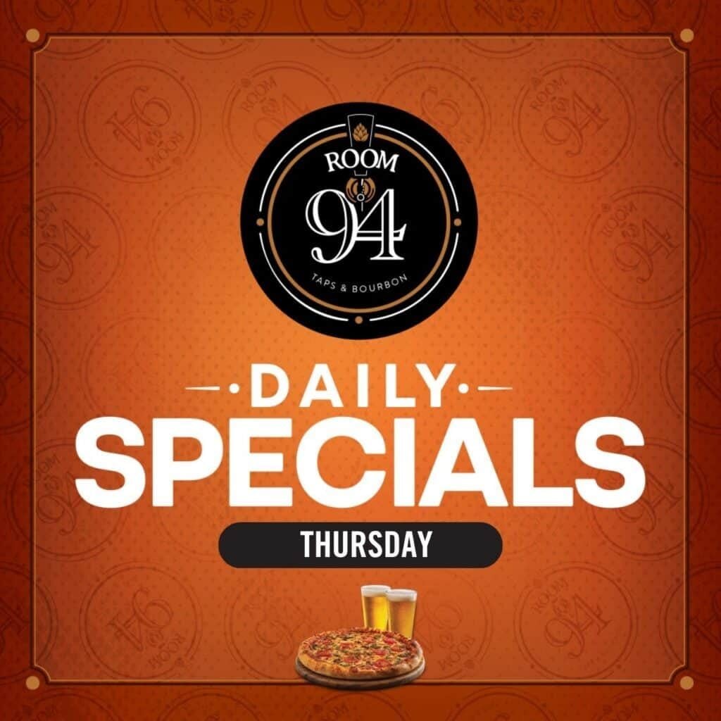 Odawa Casino daily specials sign featuring pizza and drinks for Thursday.