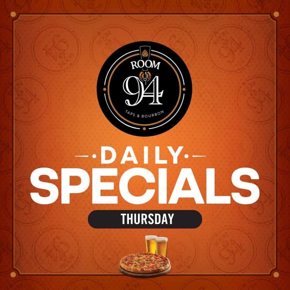 Odawa Casino daily specials sign featuring pizza and drinks for Thursday.