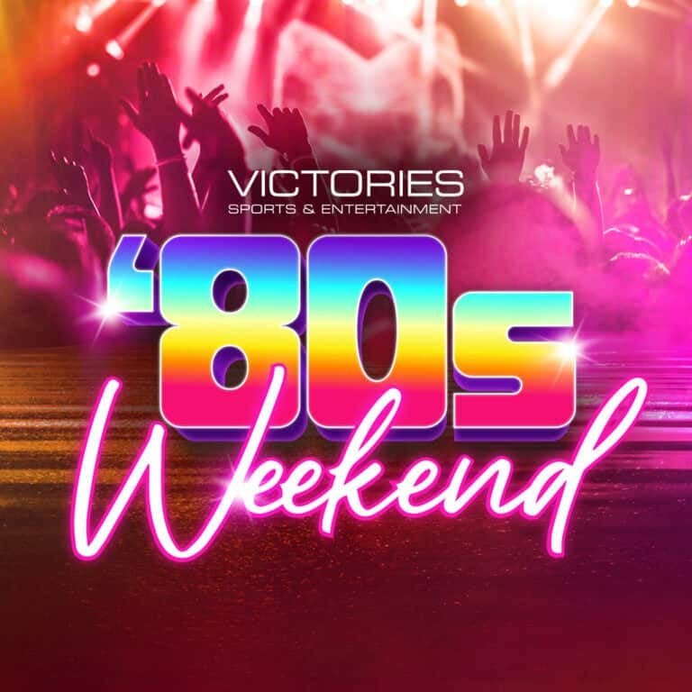 80s themed weekend event at Odawa Casino with vibrant neon colors.