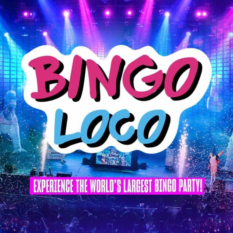 Vibrant bingo party at Odawa Casino & Resort with colorful lights and crowd.