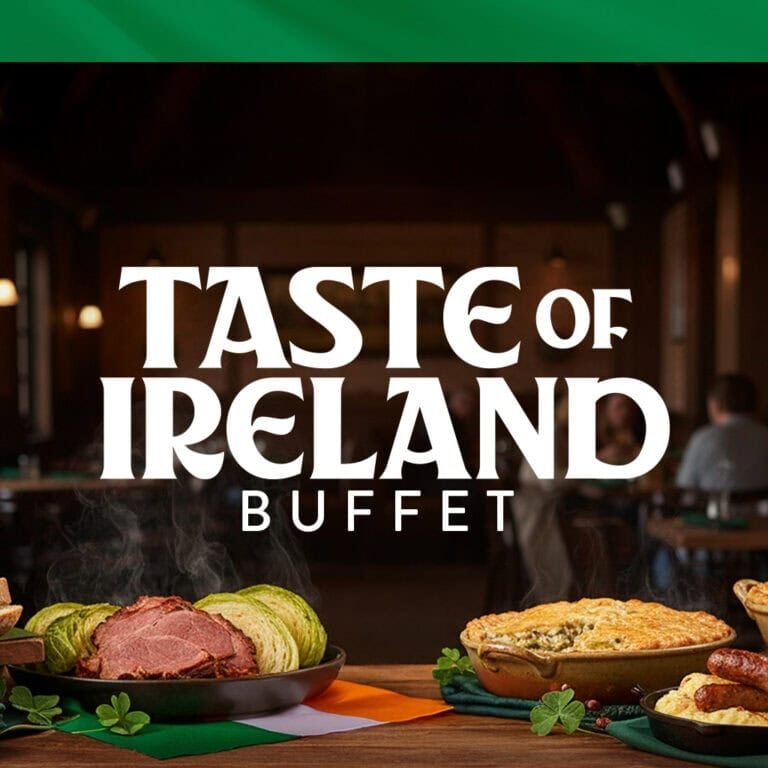 Irish-themed buffet with roast beef and savory dishes at Odawa Casino & Resort.