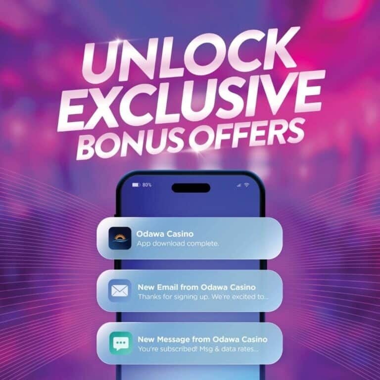 Odawa Casino app with bonus offers and notifications.
