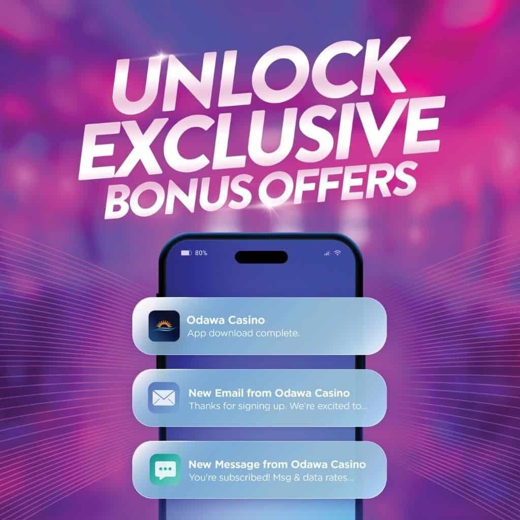 Odawa Casino app with bonus offers and notifications.