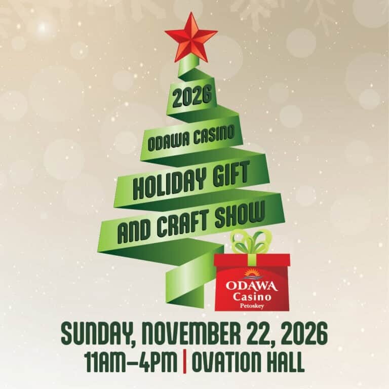 Odawa Casino holiday gift and craft show poster with Christmas tree design.