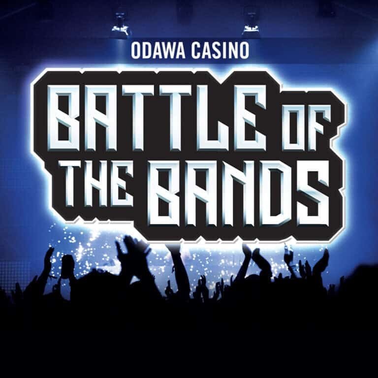 Odawa Casino Battle of the Bands event poster with crowd silhouette.