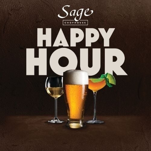 Three cocktails and a beer at Sage Chophouse Happy Hour.