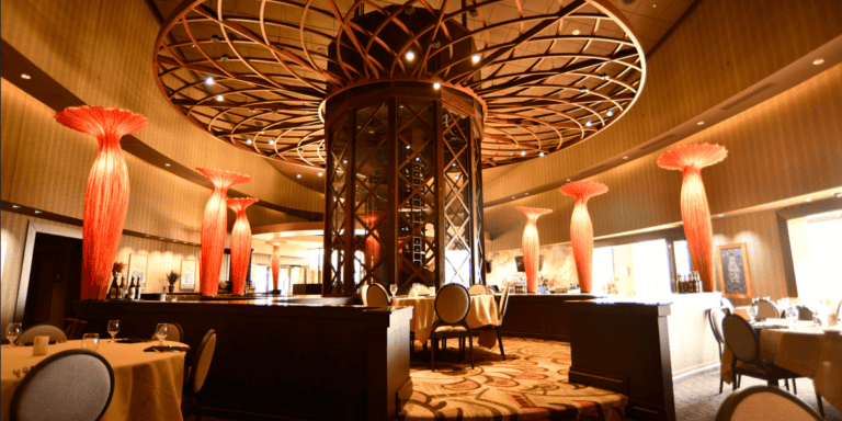 Elegant casino lounge at Odawa Casino & Resort with unique ceiling design.