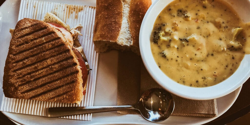 Grilled sandwich, bread, soup, meal, Odawa Casino, resort, Michigan, dining, food, restaurant, casual dining.