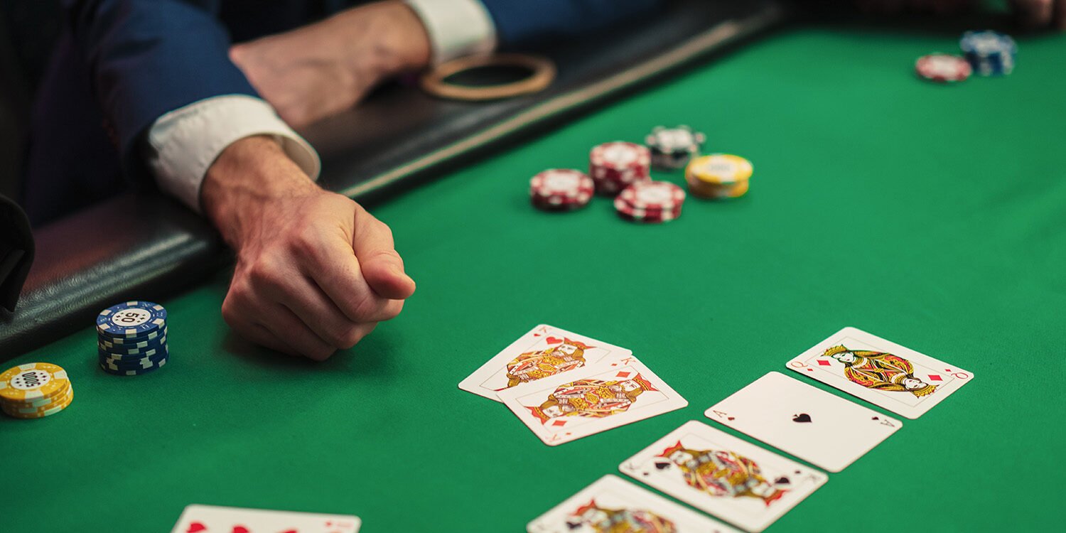 Playing cards at Odawa Casino & Resort poker table with chips in Michigan.