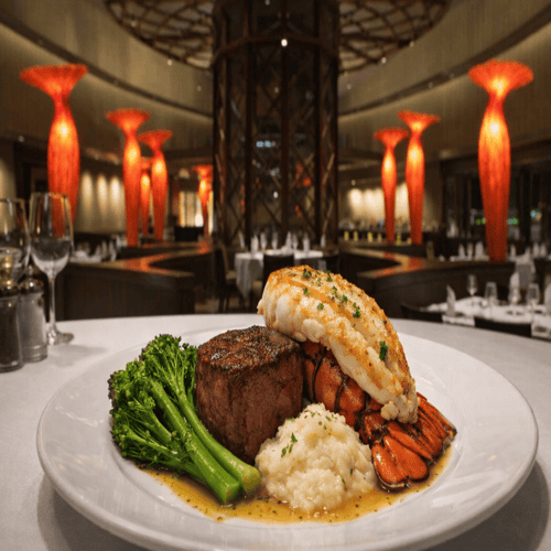 Elegant restaurant interior at Odawa Casino & Resort with modern lighting.